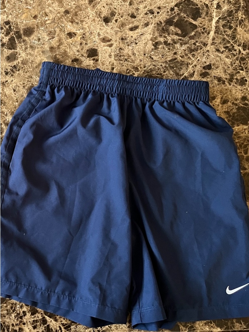 Nike Dark Blue Running Shorts with White Swoosh